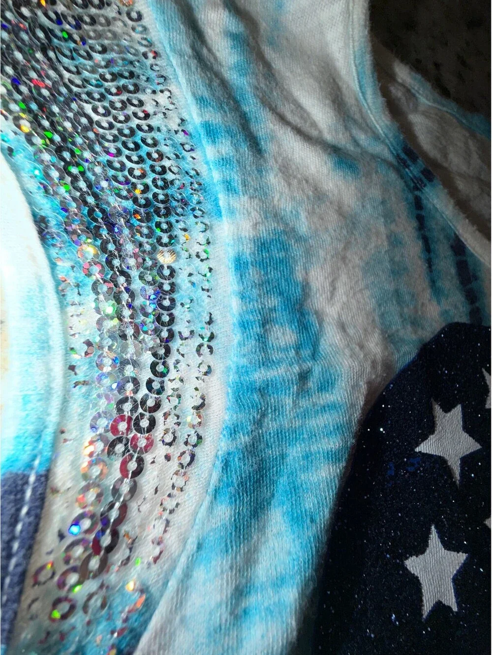 Justice Girls Size 16 Blue Tie-Dye American Flag Heart Sequin Top